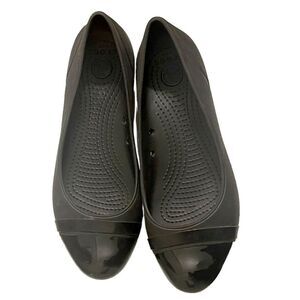 Crocs Flats Womens Size 8 Black Patent Shiny Cap‎ Toe Ballet Slip On Shoes 12300